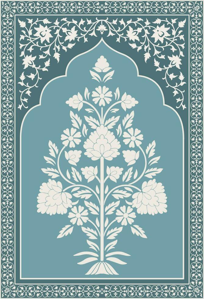 Traditional Indian flower motif. Mughal hand drawn Mughal wall paintings. Mughal illustration for wall painting. Botanical floral ethnic motif. vector