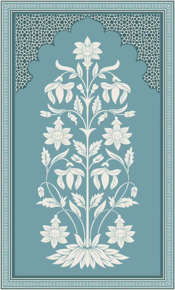 Traditional Indian flower motif. Mughal hand drawn Mughal wall paintings. Mughal textile motif, silhouette motif. vector