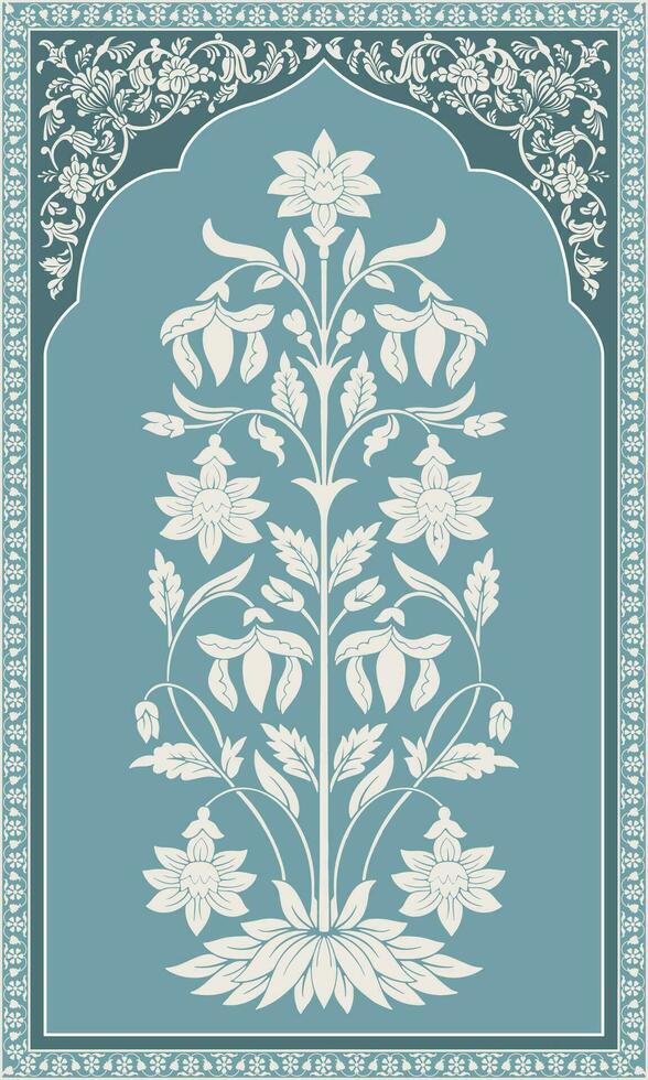 Traditional Indian flower motif. Mughal hand drawn Mughal wall paintings. Mughal textile motif, silhouette motif. vector