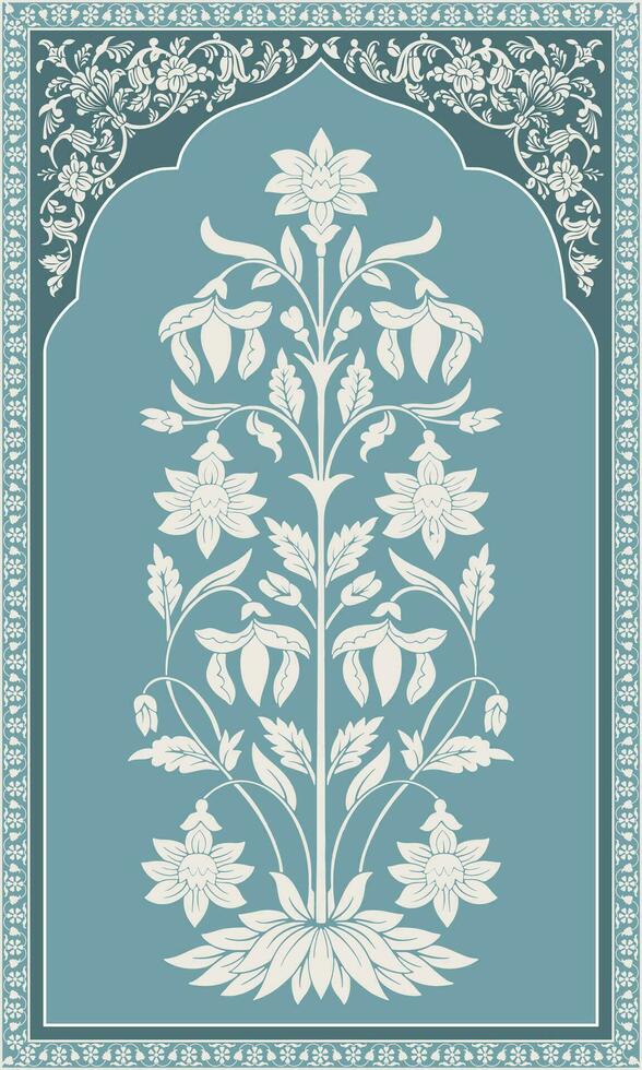 Traditional Indian flower motif. Mughal hand drawn Mughal wall paintings. Mughal textile motif, silhouette motif. vector