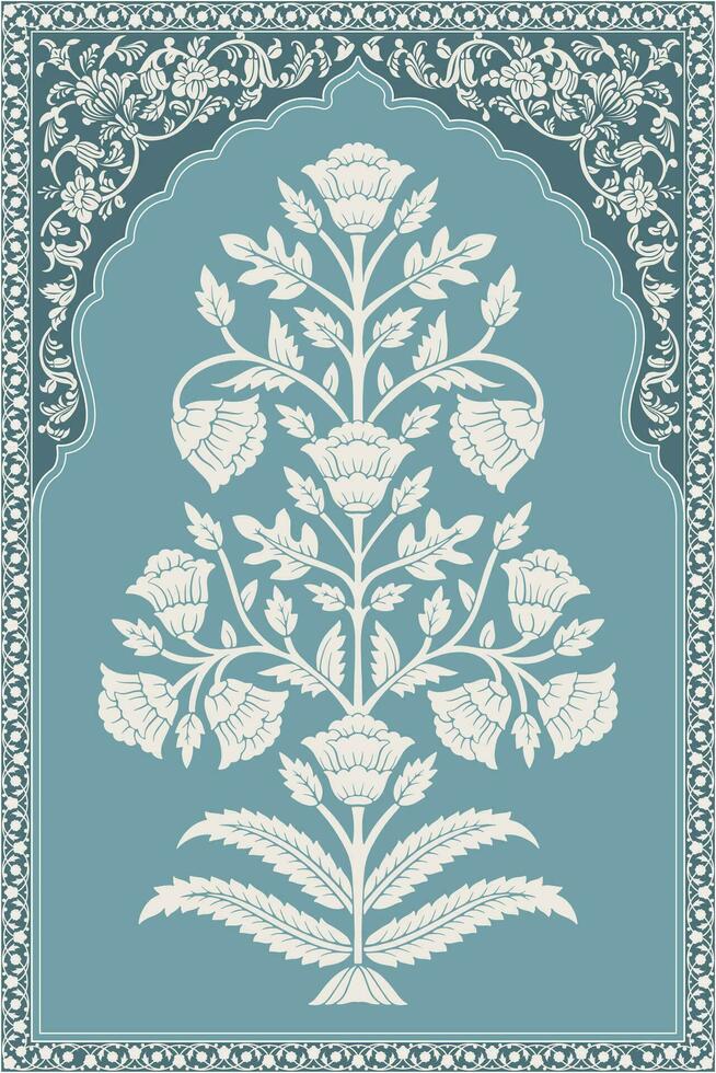 Traditional Indian flower motif. Mughal hand drawn Mughal wall paintings. Mughal illustration for wall painting. Botanical floral ethnic motif. vector