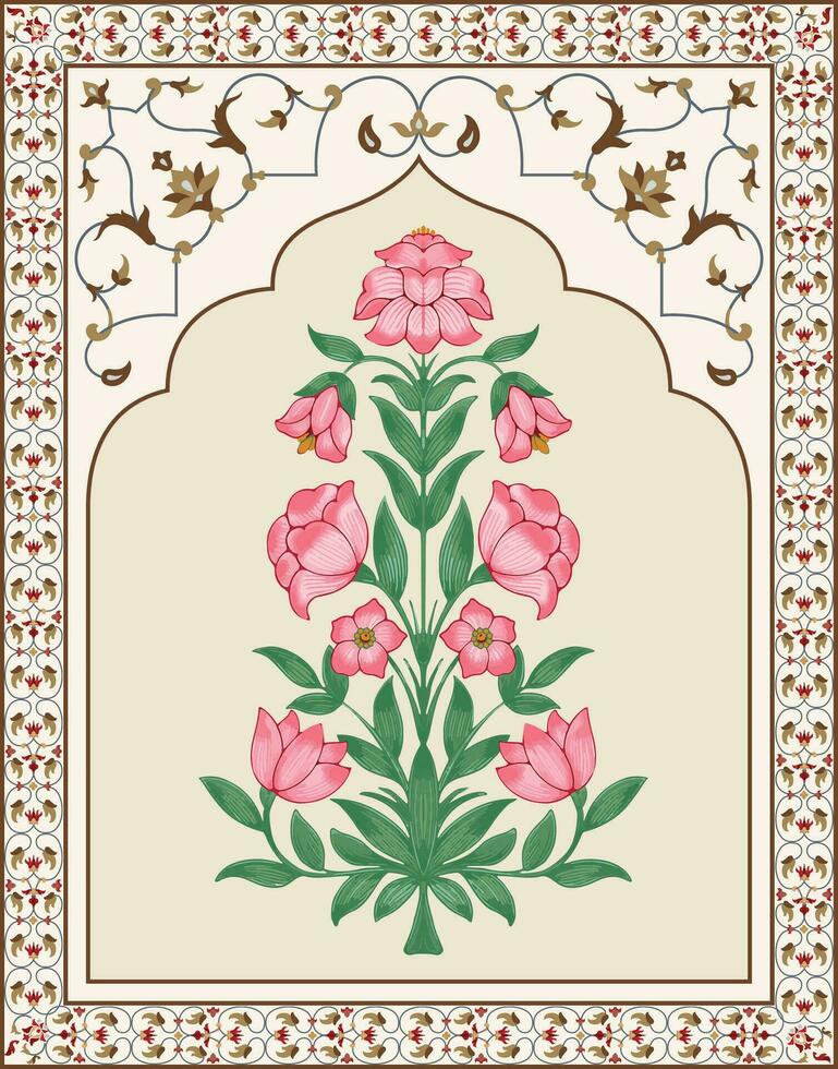 Traditional Indian Mughal plant illustration. Mughal Flowers Motif Miniature Painting. vector