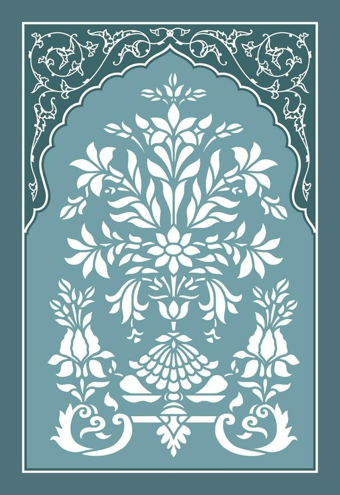 Traditional Indian flower motif. Mughal hand drawn Mughal wall paintings. Mughal illustration for wall painting. Mughal vector background.