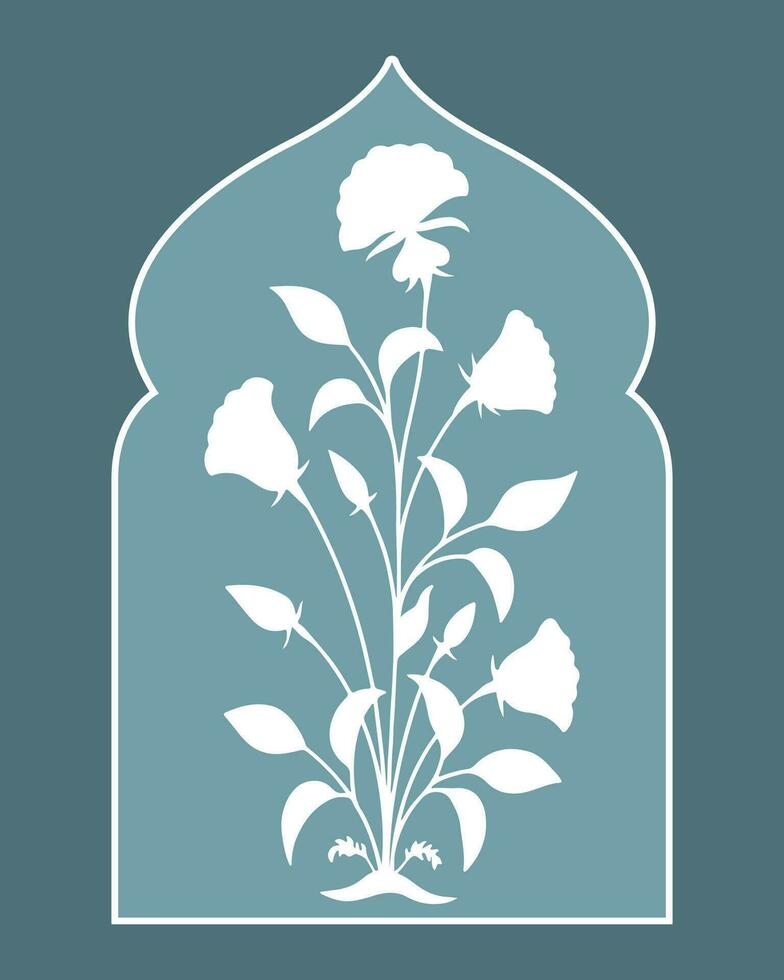 Mughal flower motif, hand drawn wall painting. Mughal illustration for wall painting. Indian Traditional silhouette motif. vector