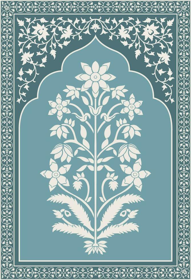 Traditional Indian flower motif. Mughal hand drawn Mughal wall paintings. Mughal illustration for wall painting. Botanical floral ethnic motif. vector
