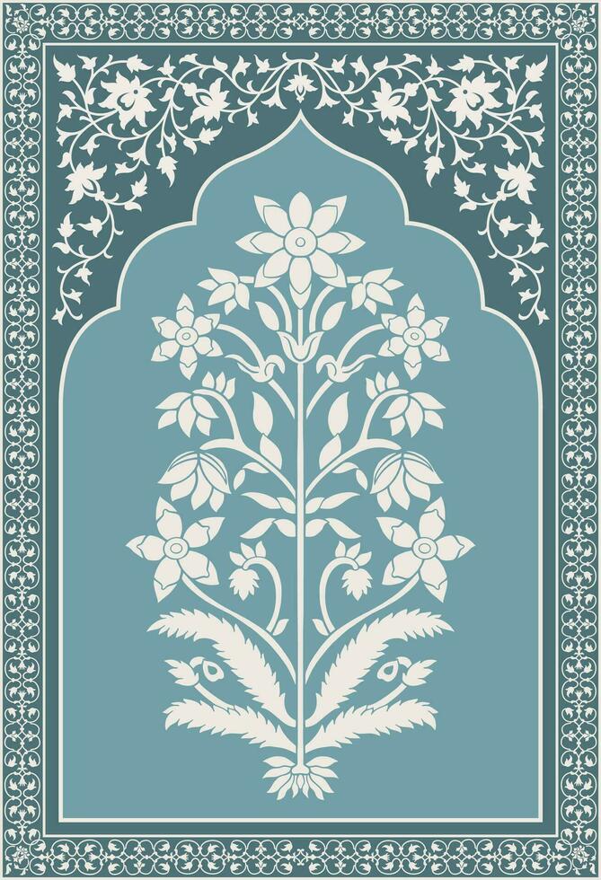 Traditional Indian flower motif. Mughal hand drawn Mughal wall paintings. Mughal illustration for wall painting. Botanical floral ethnic motif. vector