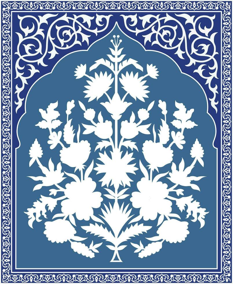 Traditional Indian flower motif. Mughal hand drawn Mughal wall paintings. Mughal illustration for wall painting. Mughal silhouette motif. vector