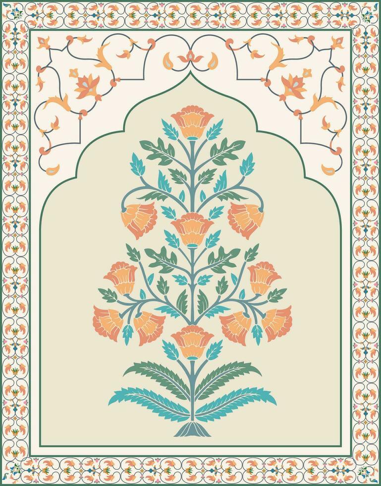 Traditional Indian Mughal plant illustration. Botanical floral ethnic motif. vector