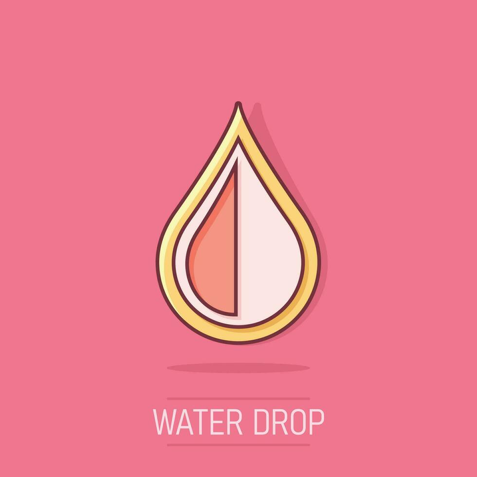 Water drop icon in comic style. Raindrop vector cartoon illustration pictogram. Droplet water blob business concept splash effect.