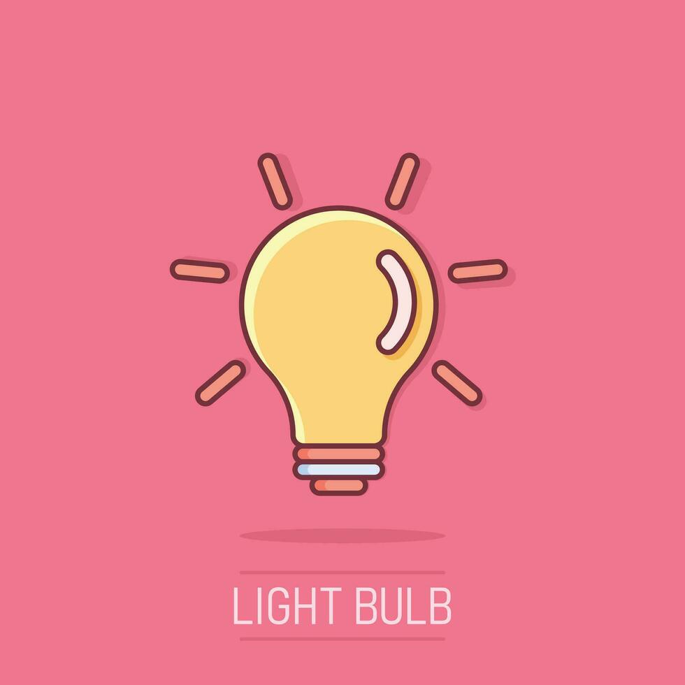 Light bulb icon in comic style. Lightbulb vector cartoon illustration pictogram. Lamp idea business concept splash effect.