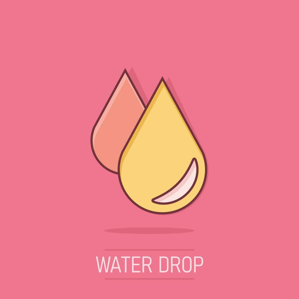 Water drop icon in comic style. Raindrop vector cartoon illustration pictogram. Droplet water blob business concept splash effect.