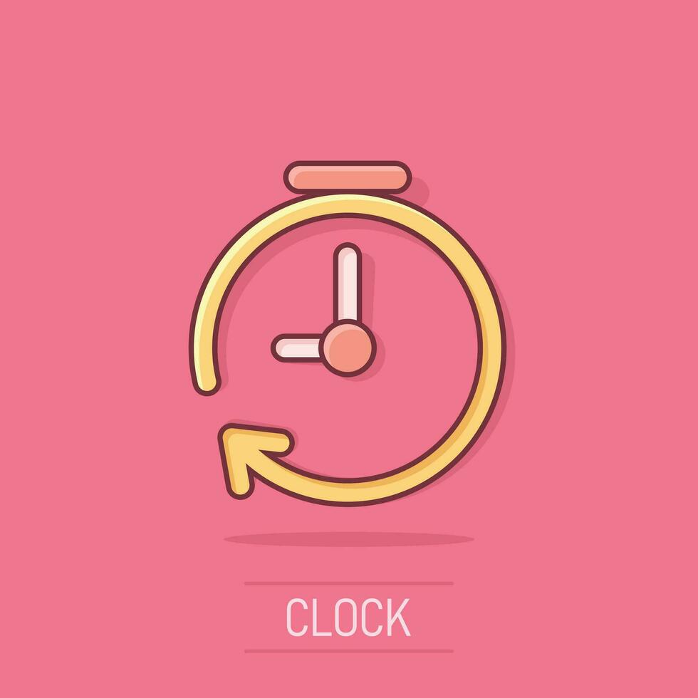 Vector cartoon clock timer icon in comic style. Time alarm concept illustration pictogram. Stopwatch clock business splash effect concept.
