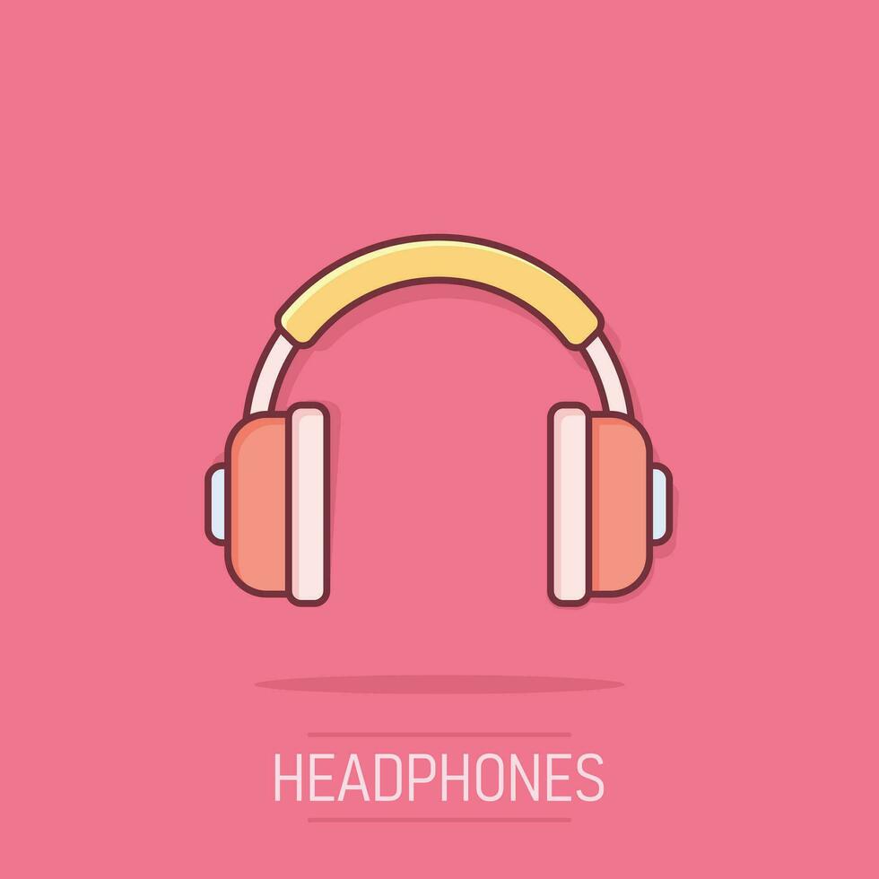 icono de auriculares en estilo cómico. pictograma de ilustración de dibujos animados de vector de auriculares. efecto de salpicadura de concepto de negocio de gadget de audio.