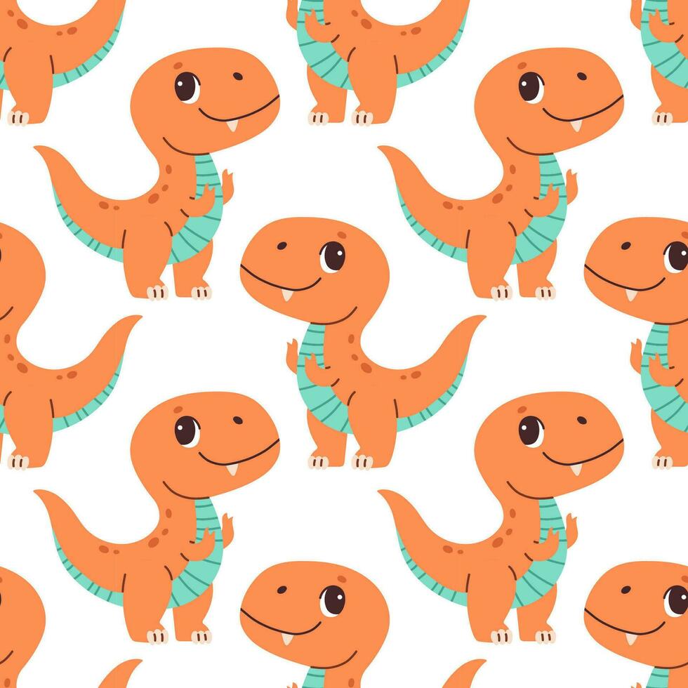 linda dinosaurio sin costura modelo. linda de colores dinosaurios para guardería, niños ropa. niños modelo en plano dibujos animados estilo. vector ilustración.