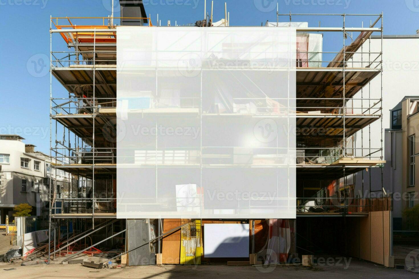 AI generated Project planning perfection Scaffold and building mock up in a construction setting AI Generated photo
