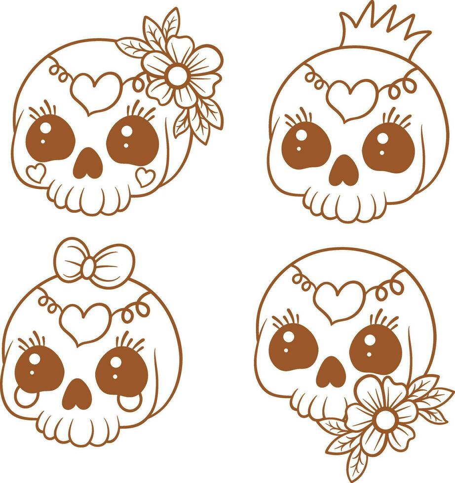 Vector cute skull line art