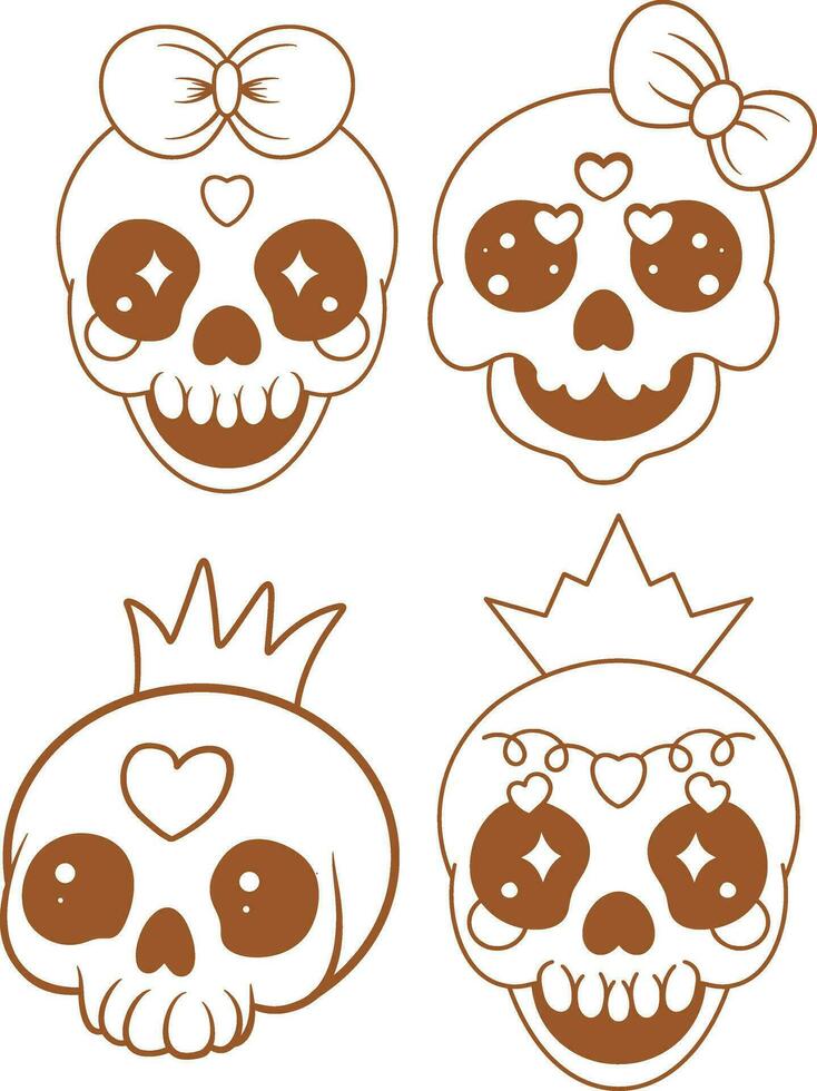 Vector cute skull line art
