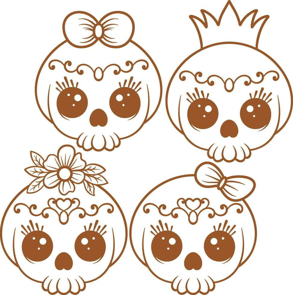 Vector cute skull line art