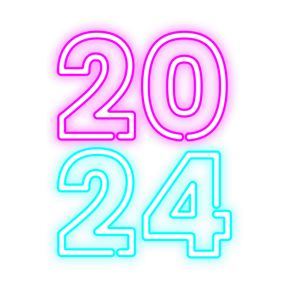 brillante 2024 neón estilo número diseño. nuevo año fiesta 2024