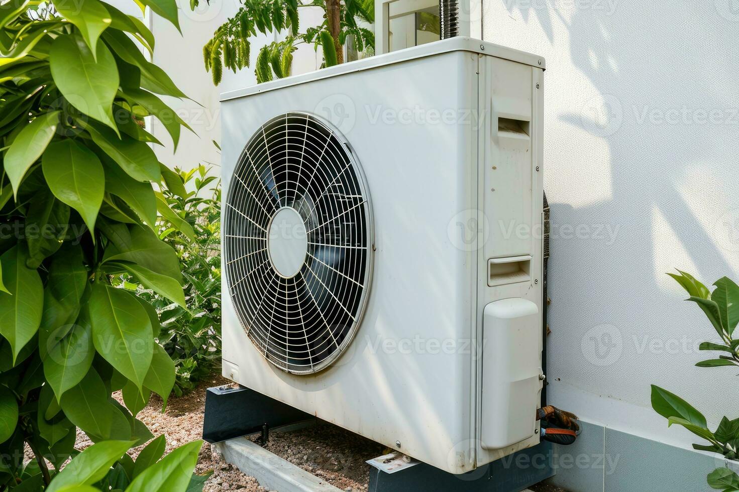 AI generated Air source heat pump installed in residential building. photo