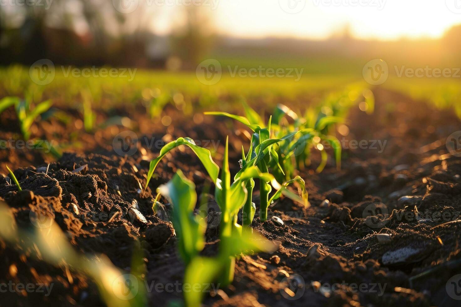 ai generado primavera maíz campo con fresco, verde coles. foto