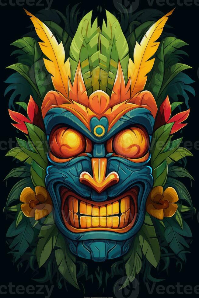 AI generated Illustration of a tropical Tiki mask. Symbol of a wild tribe in the jungle. photo