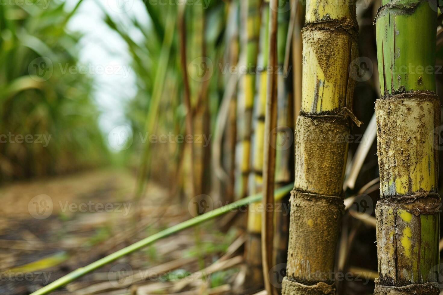 AI generated Sugar cane stalks on plantation. photo