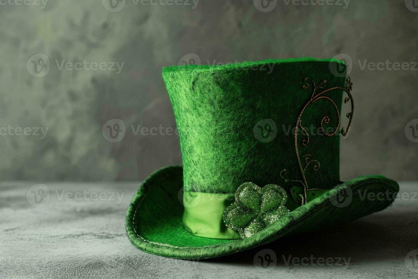 AI generated St patricks day green leprechaun hat with clover photo