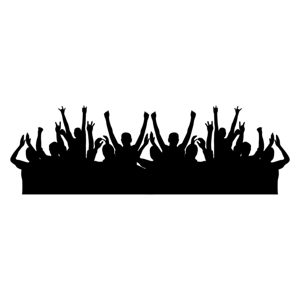 Silhouettes of people raising hands, crowd watching music vector