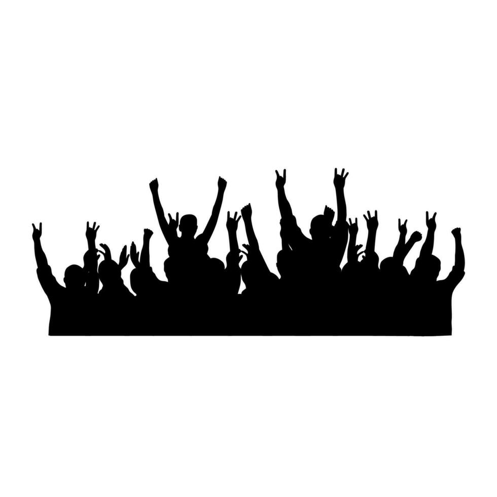 Silhouettes of people raising hands, crowd watching music vector