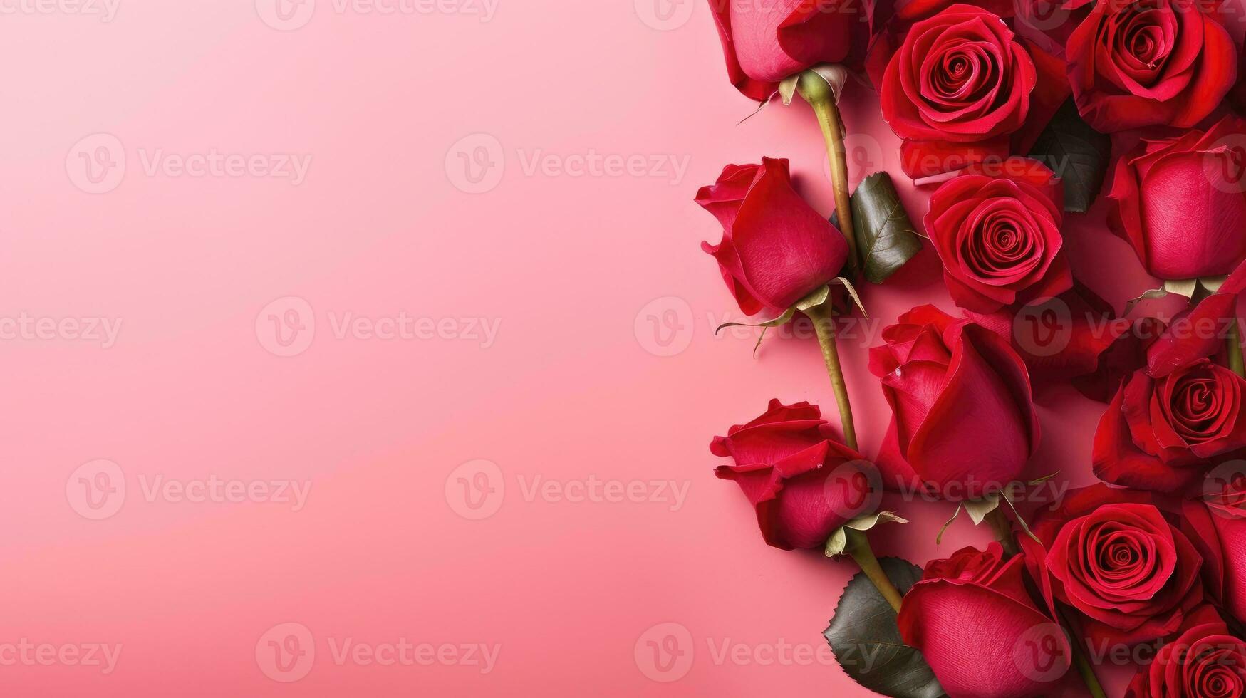 AI generated A group of red roses on a pink background photo