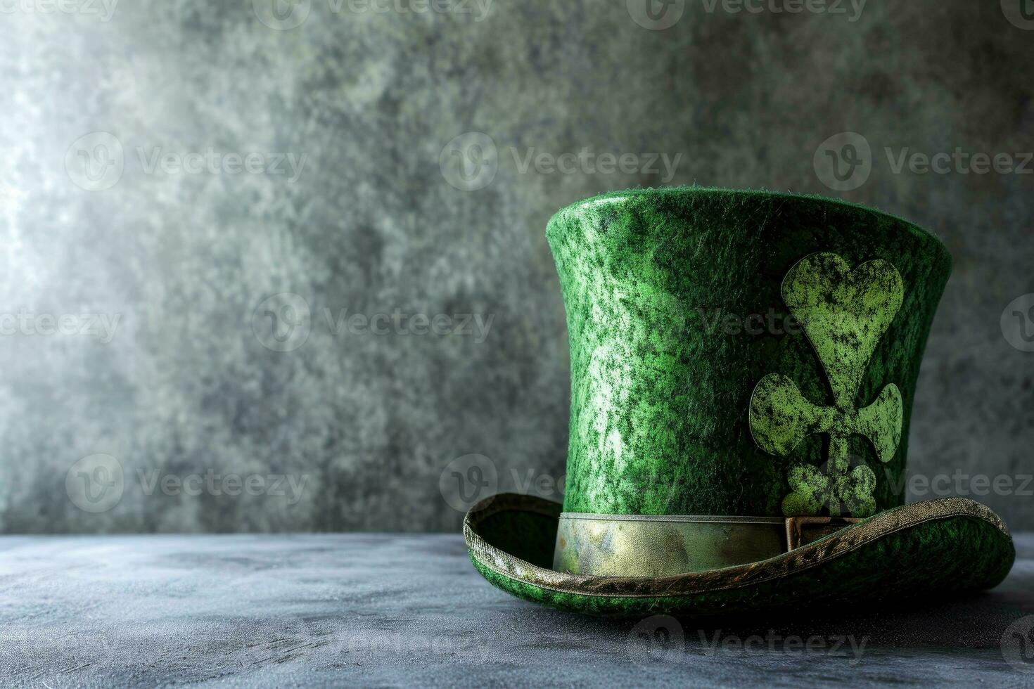 AI generated St patricks day green leprechaun hat with clover photo