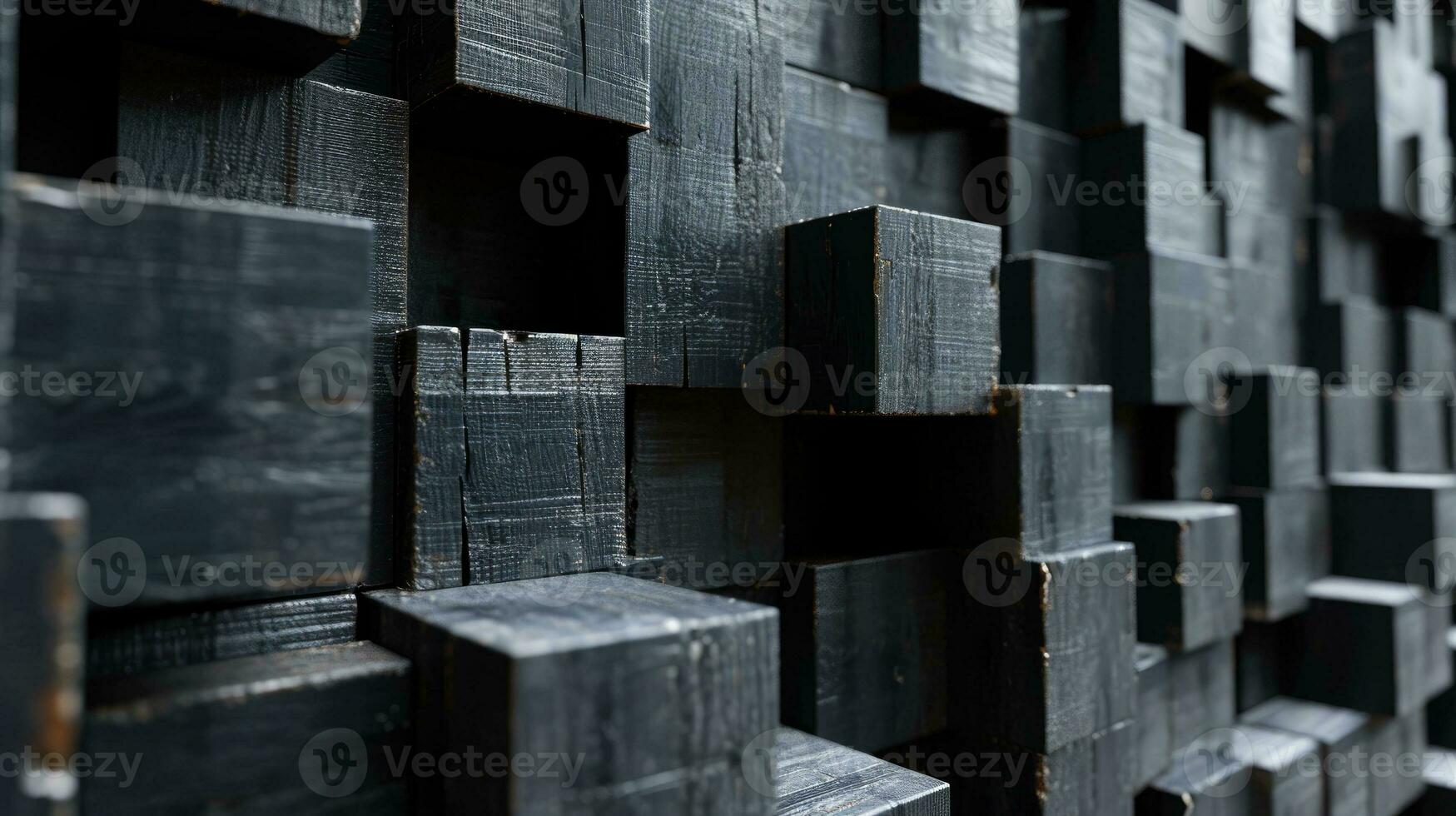 AI generated Abstract block stack wooden 3d cubes, black wood texture for backdrop photo