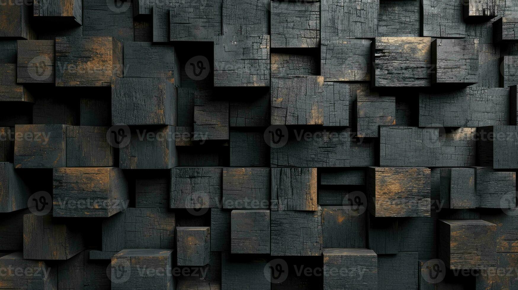 AI generated Abstract block stack wooden 3d cubes, black wood texture for backdrop photo