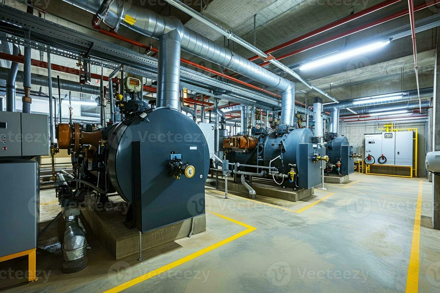 AI generated Modern boiler room with gas boilers, industrial heating. photo