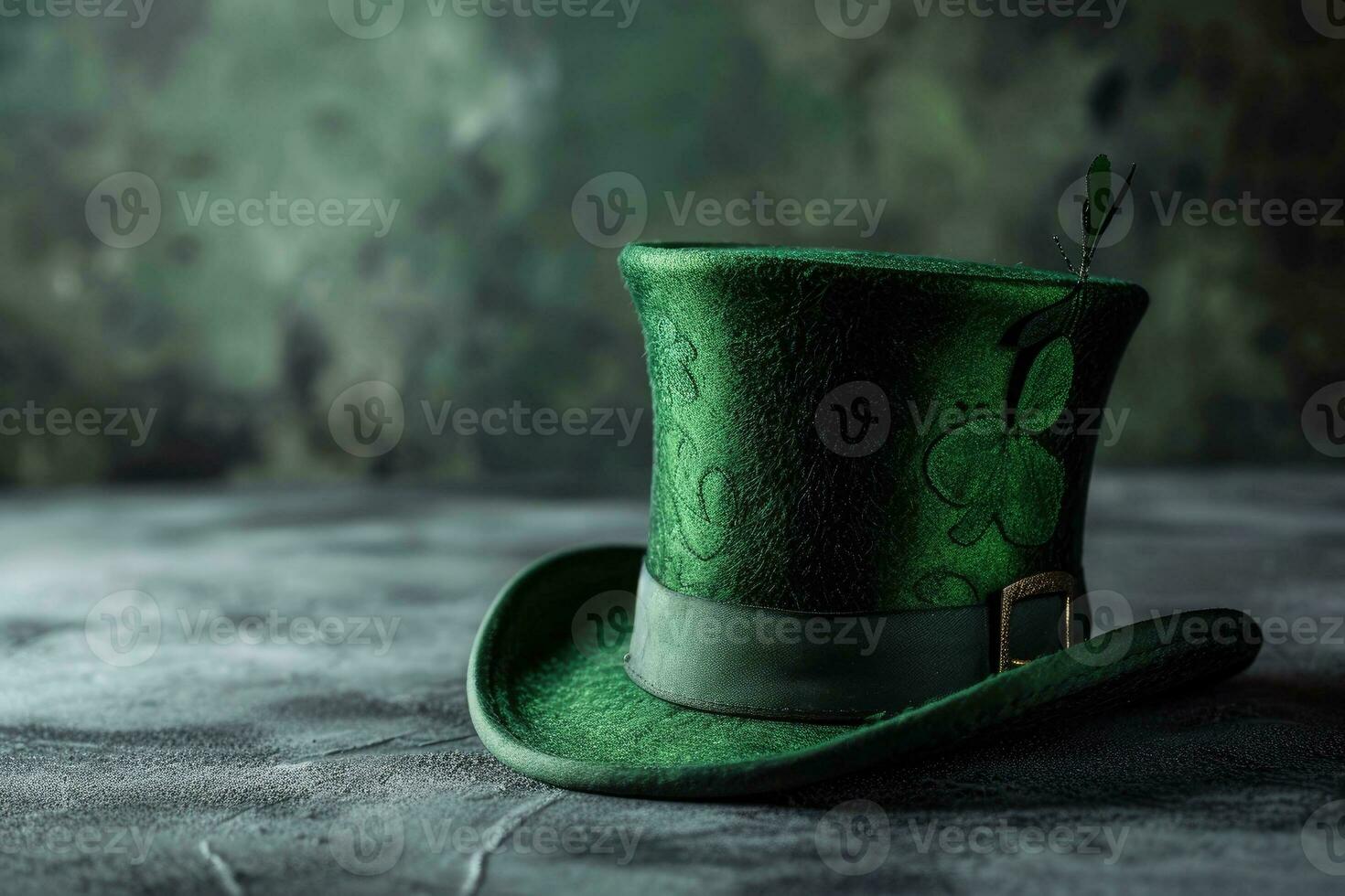 ai generado S t patricks día verde duende sombrero con trébol foto