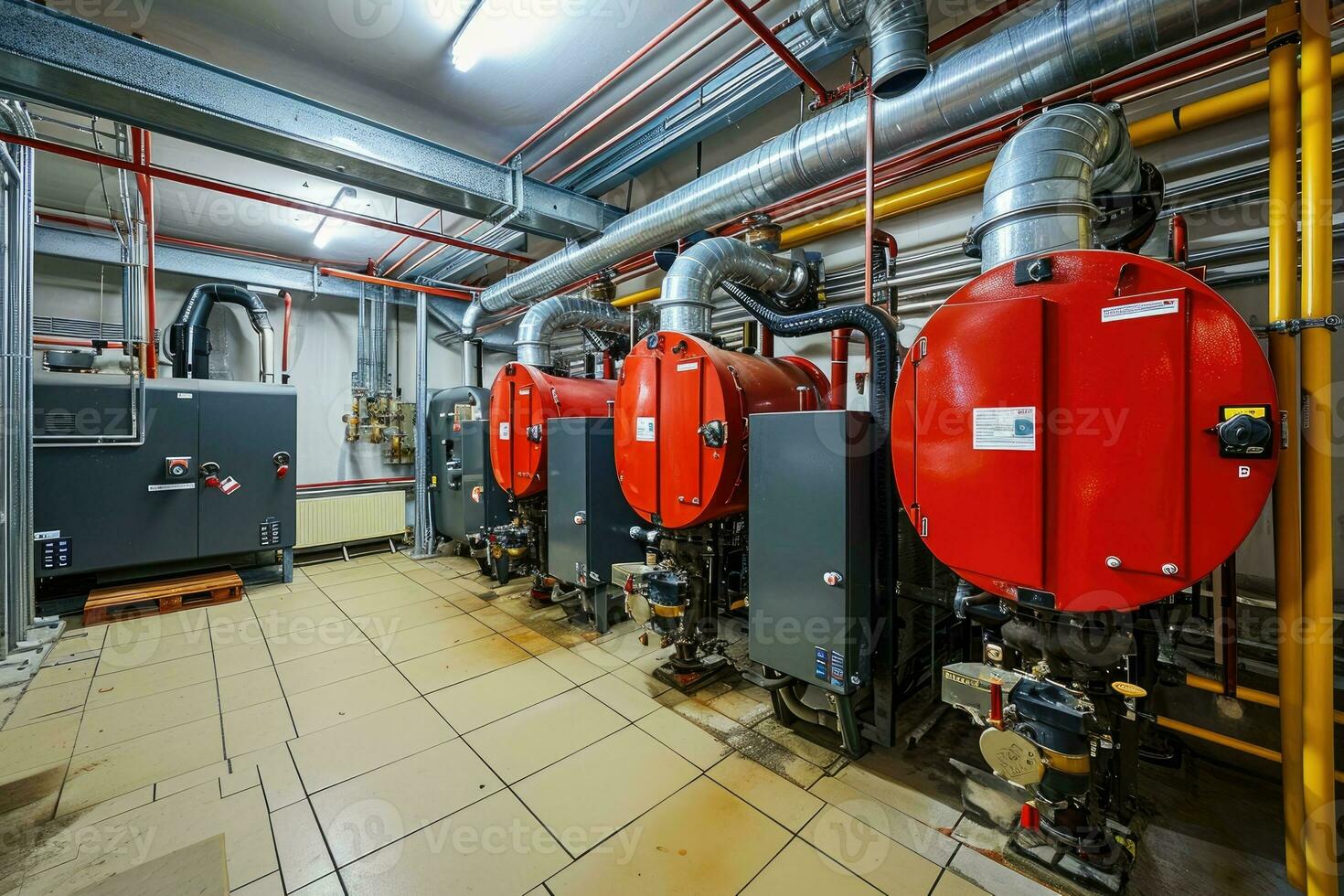 AI generated Modern boiler room with gas boilers, industrial heating. photo