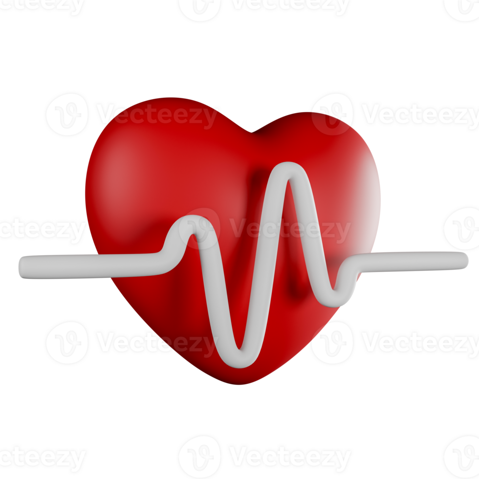 Heartbeat heartbeat pulse isolated on transparent background. 3d rendering png