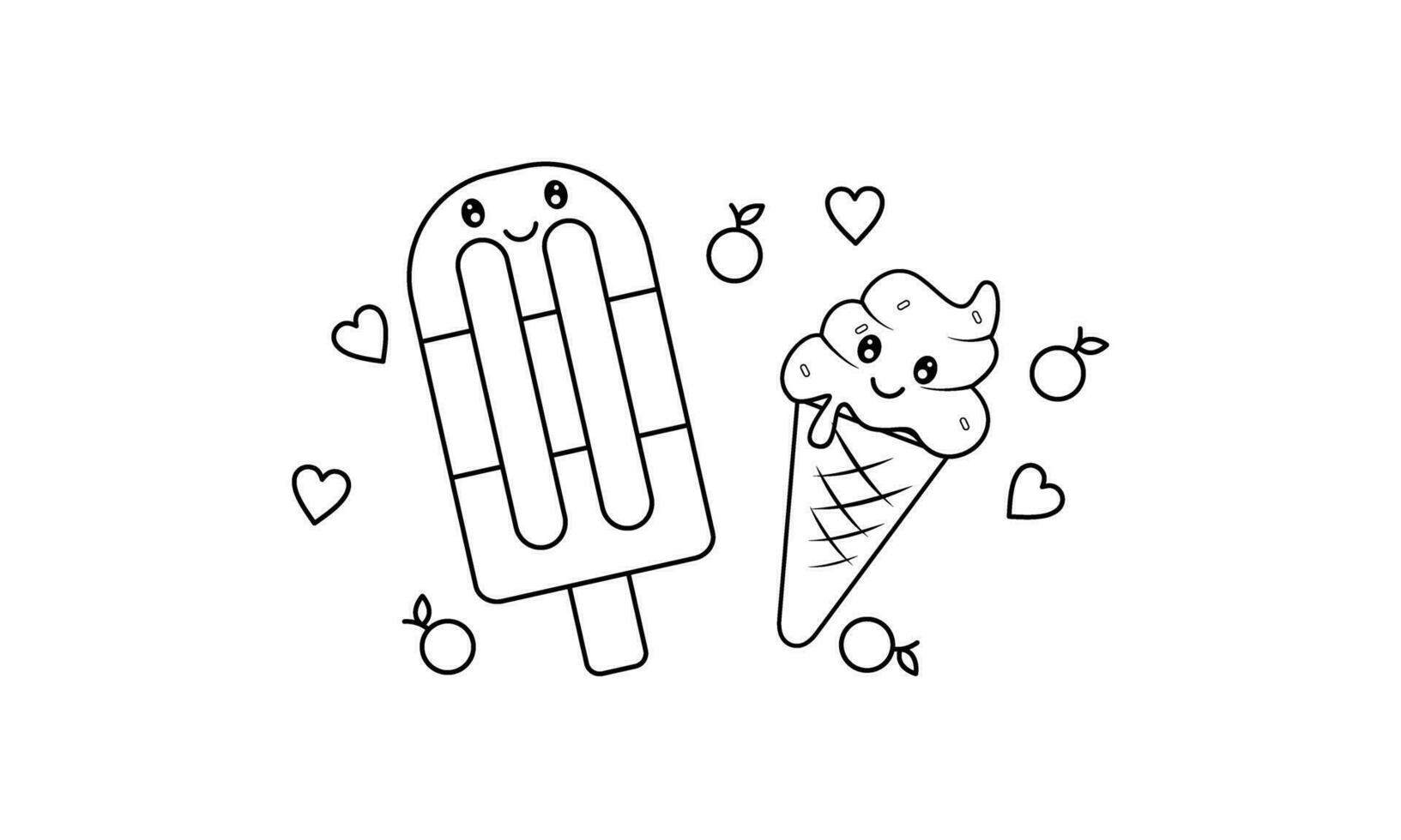 kawaii colorante libro con hielo crema vector