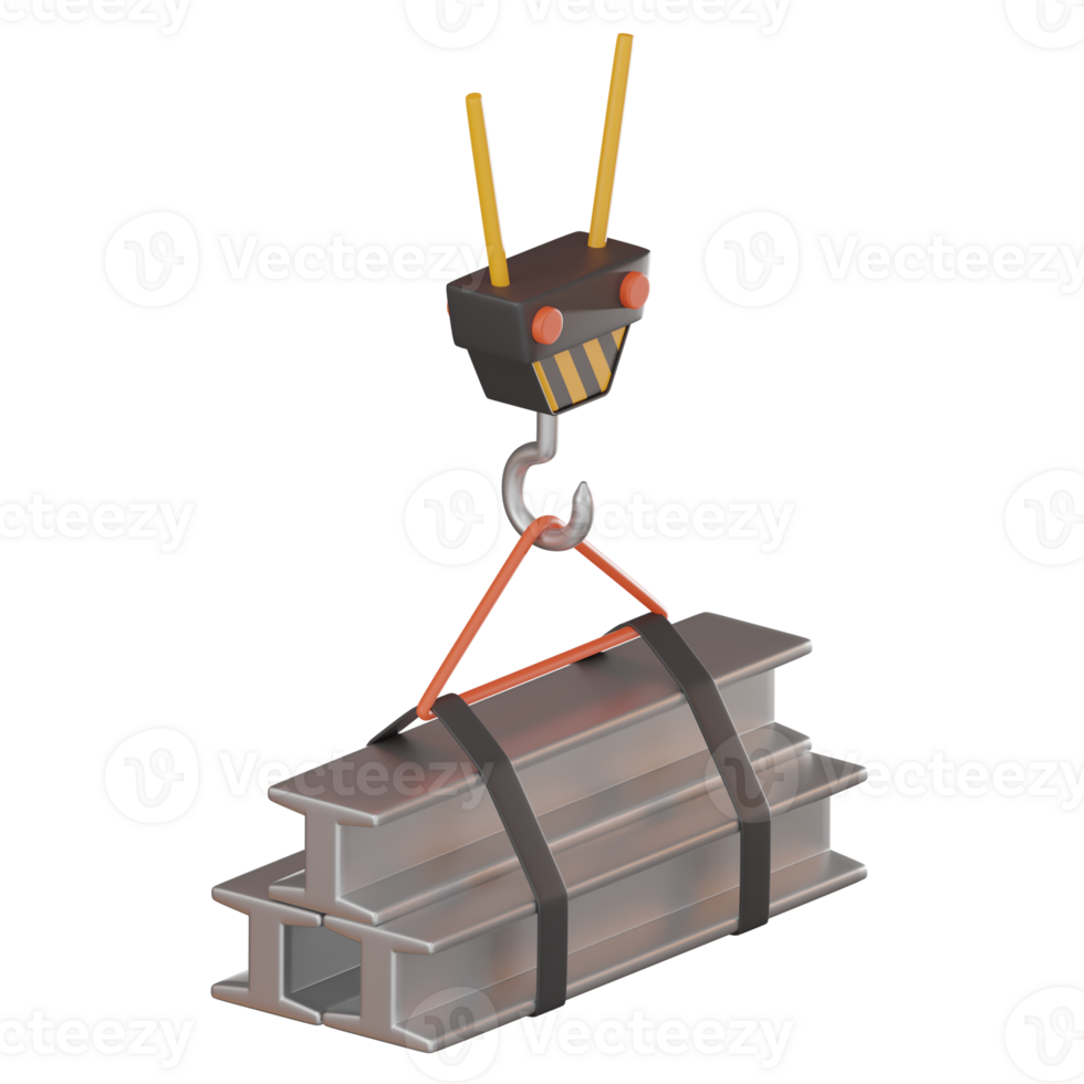 Construction Crane and Steel Beam Icon. 3D render png