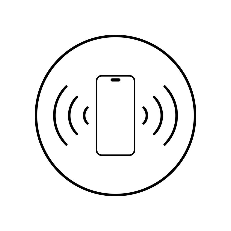 Smartphone ringing icon. Mobile phone vibrating symbol in circle line vector