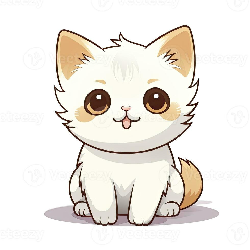 ai generado linda kawaii gato clipart icono blanco antecedentes. ai generado foto