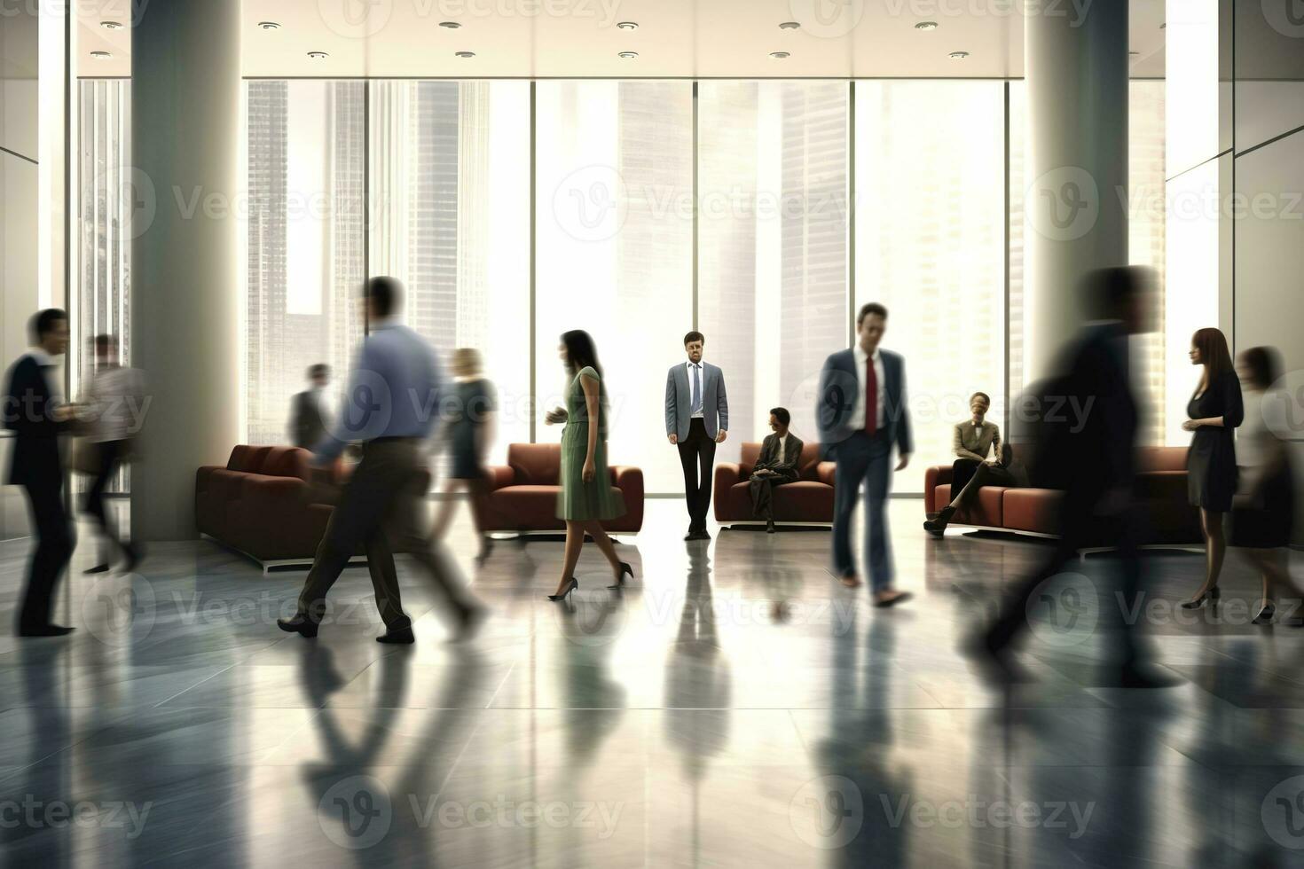 AI generated Group of people in the lobby. Business center. AI Generated photo