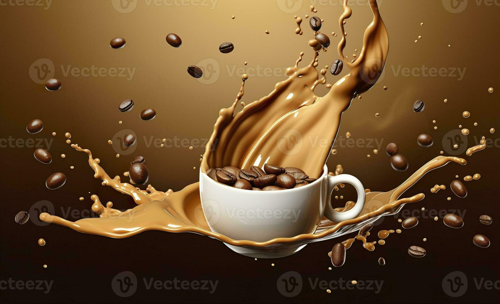 AI generated hot liquid coffee splash with Coffee Bean falling, 3d illustration. AI Generated photo