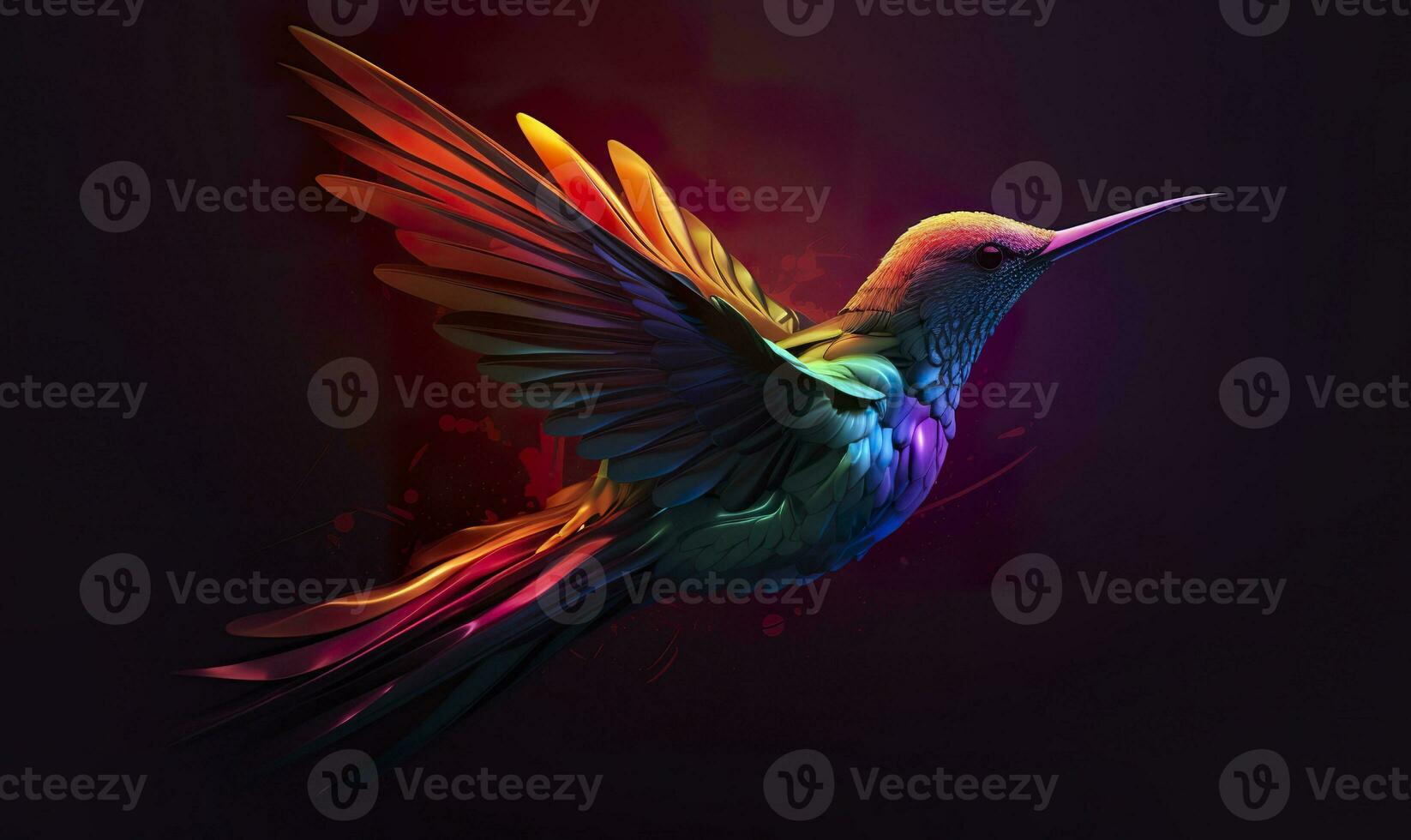 AI generated hummingbird logo with multiple colors flying through the air.  AI Generated photo
