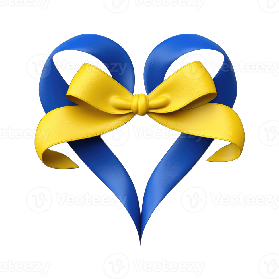 AI generated Blue heart, yellow ribbon wrapping around the heart. png