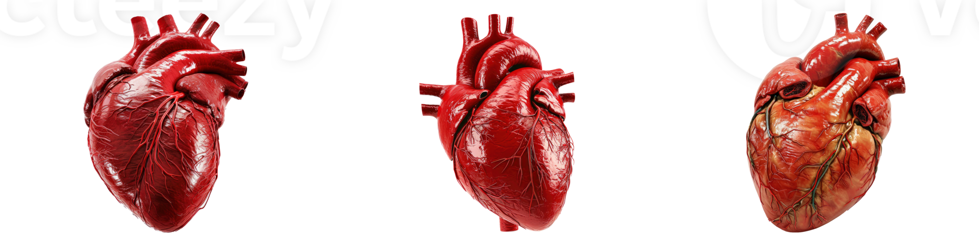 AI generated Set of Real human heart isolated on white background png