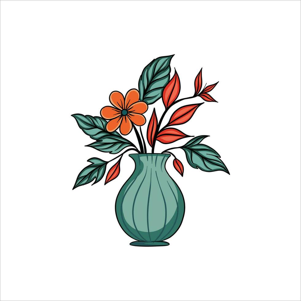 vector vase and flowers with beautiful colors on a white background