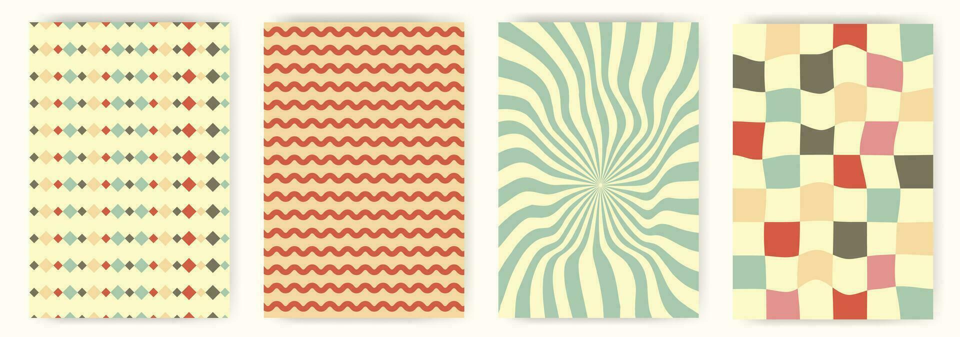 Retro groovy vintage 60s, 70s style background collection vector