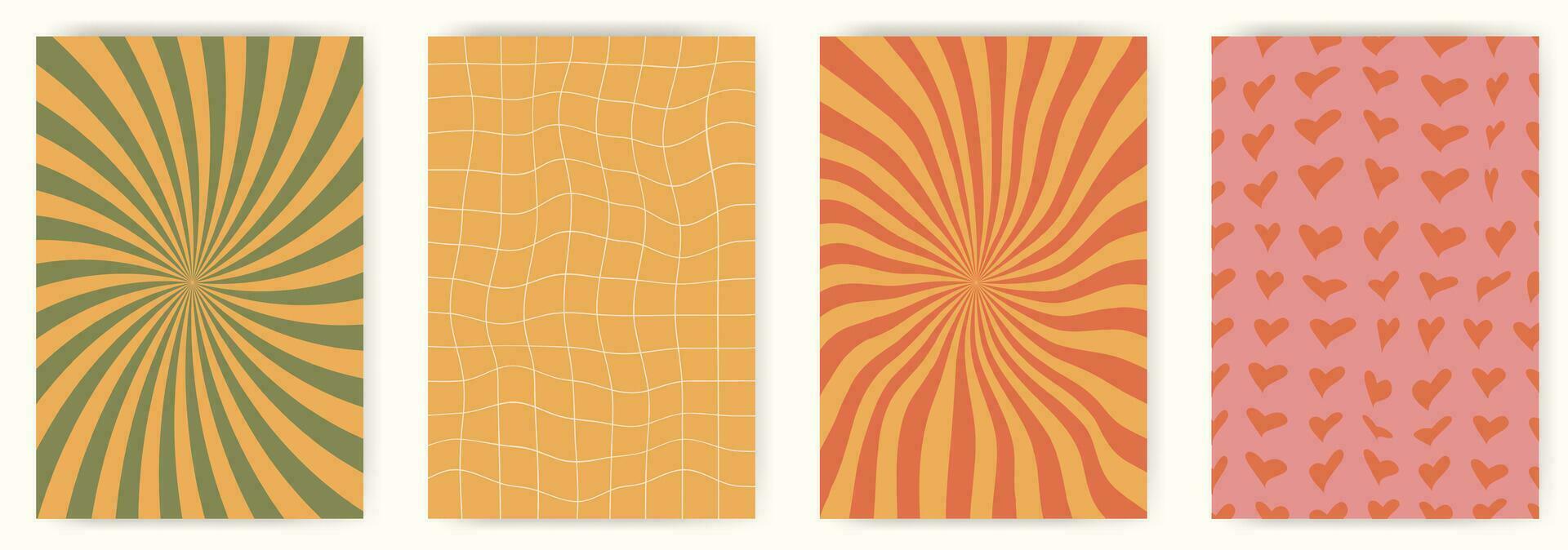 Retro groovy vintage background collection vector